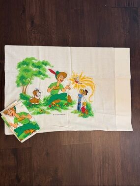 VINTAGE DISNEY PETER PAN PILLOW CASES SET 2 TINKERBELL COLLECTIBLE TWO SIDED